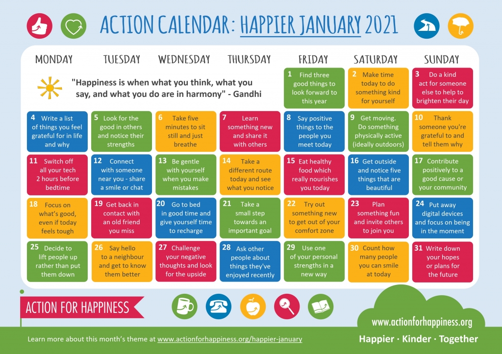 Action Calendar Happier January 2021