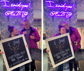 “This is the day I said yes to my wedding dress, and my mom drove 8.5 hours so she could be there for it. A little story behind the photo - my mom actually got food poisoning the night before, was up all night and was still sick the day of, but when I told her it was okay to stay back and that I wouldn’t get my dress without her, she said ‘not a chance, I wouldn’t miss it for the world’. The poor woman had Pepto Bismol in her bag and was chugging it every 15 minutes in the store! She was such a trooper and stayed through the whole 90-minute session, which I am so thankful for because I ended up finding my dream wedding dress that day. I am so thankful to my mom – she is my best friend, my biggest cheerleader and the most selfless and loving human being I know.” Jenna Freschi